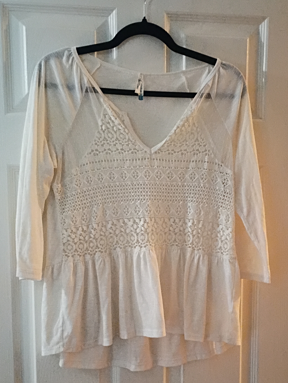 Wallflower Cream Lace Peplum V‑Neck Top